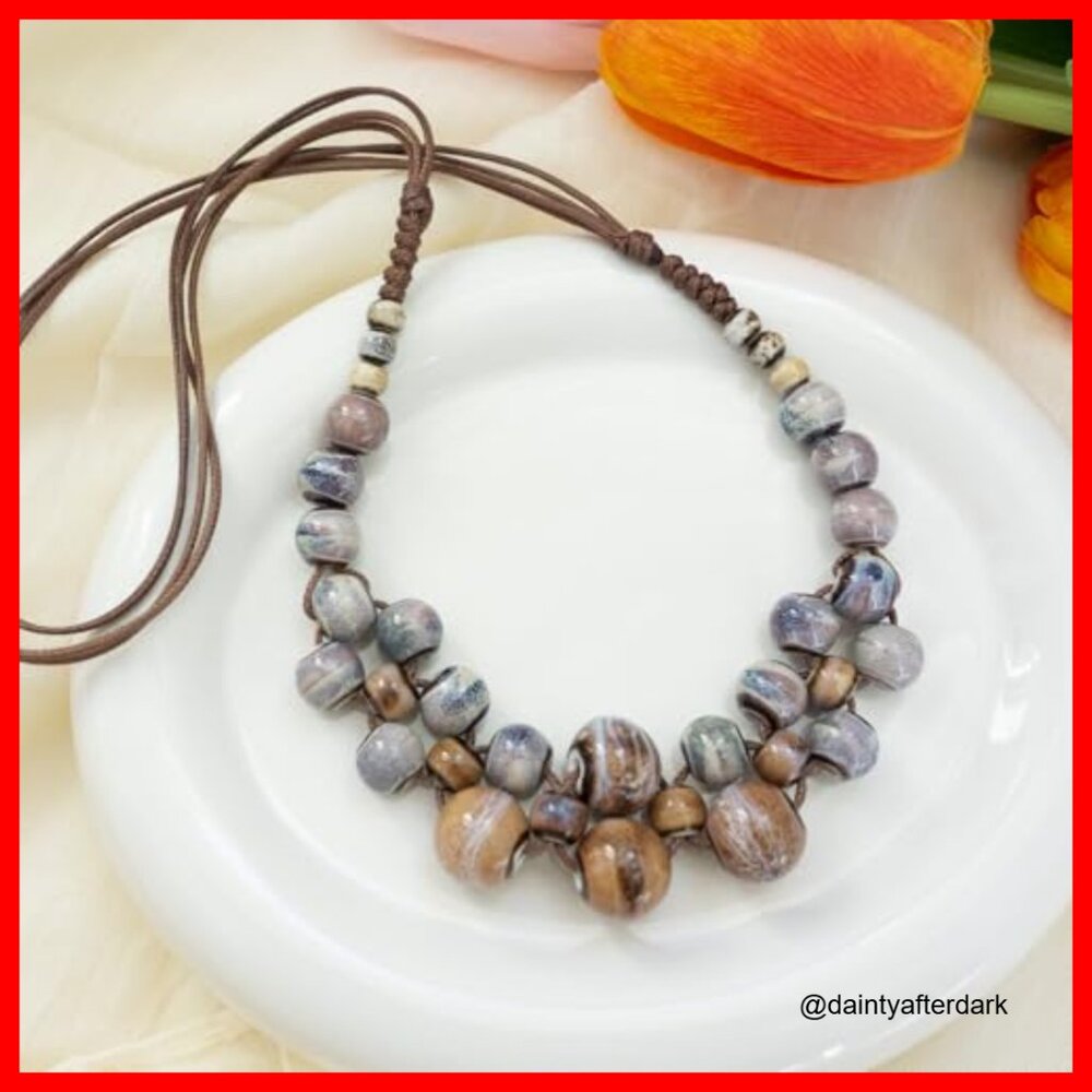 Adjustable Ceramic Bead Bohemian Statement Neckla… - image 3
